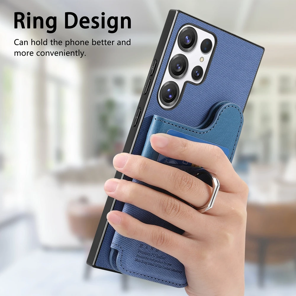 Ring Bracket Card Holder Fabric Wallet Phone Case with Stand Feature