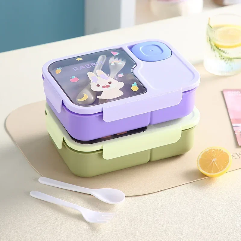 Bento Lunch Box For Kids Girls Cartoon Students Kawaii Cute Heated 3 Grid Sandwich Snack Food Box Special Canteen Food Storage - 3