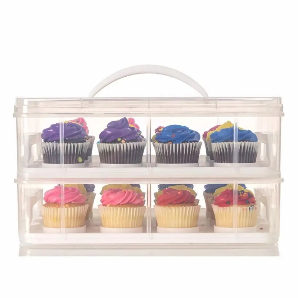 Porta Cupcake A 2 Livelli Con Manico: Scatola Porta Muffin Da 24 Pezzi, Plastica Resistente Con Scomparti, Ideale Per Feste E Vendite Di Dolci