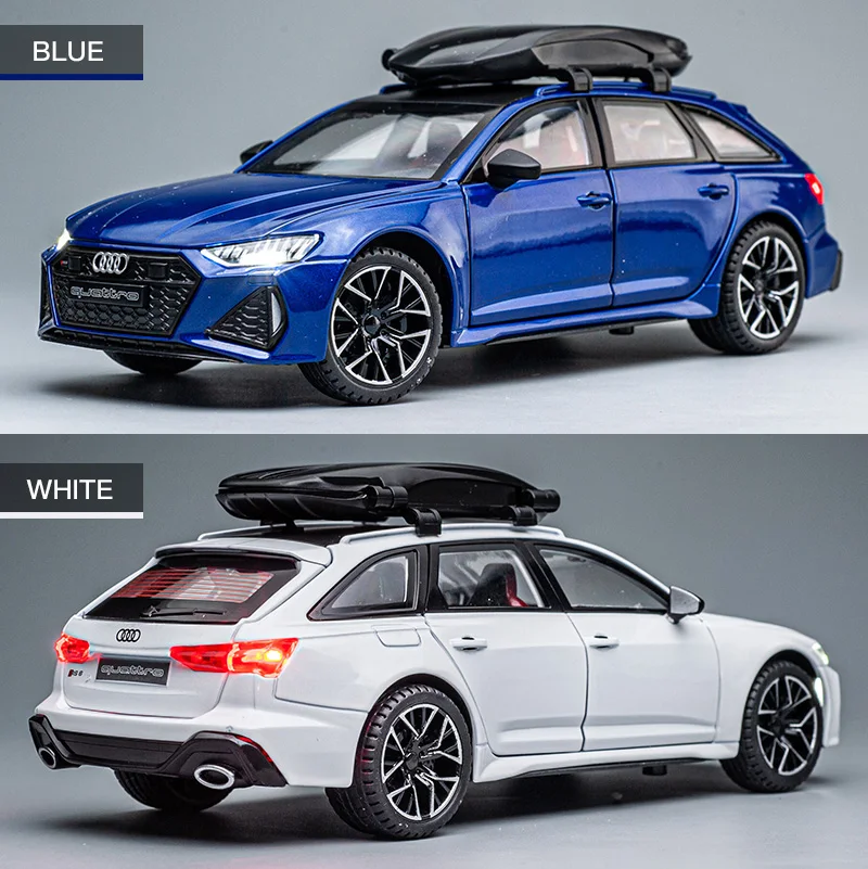1:24 Audi RS6 Quattro Station Wagon Alloy Toy Car Model Wheel Steering Sound and Light Children's Toy Collectibles Birthday gift