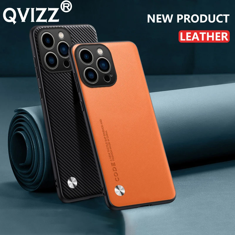 Étui en cuir pour iPhone 16 15 14 Pro Max Plus 13 12 11 Pro Max XS XR 8 7 Plus SE2 2022 Housse de téléphone rigide en silicone et fibre de carbone_voghion.com