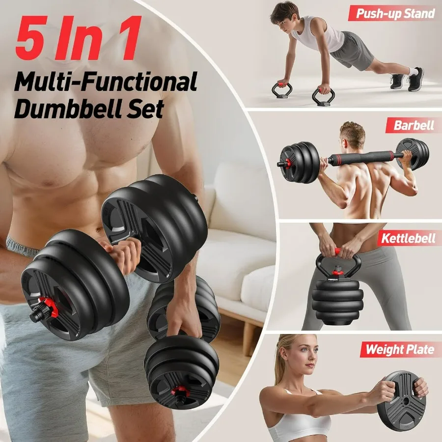 Adjustable dumbbell set,45LB(22.5LB Pair) Free Weights set with upgraded nut, 5 in 1 Weight Set Used as Kettlebells, Barbell, Pu