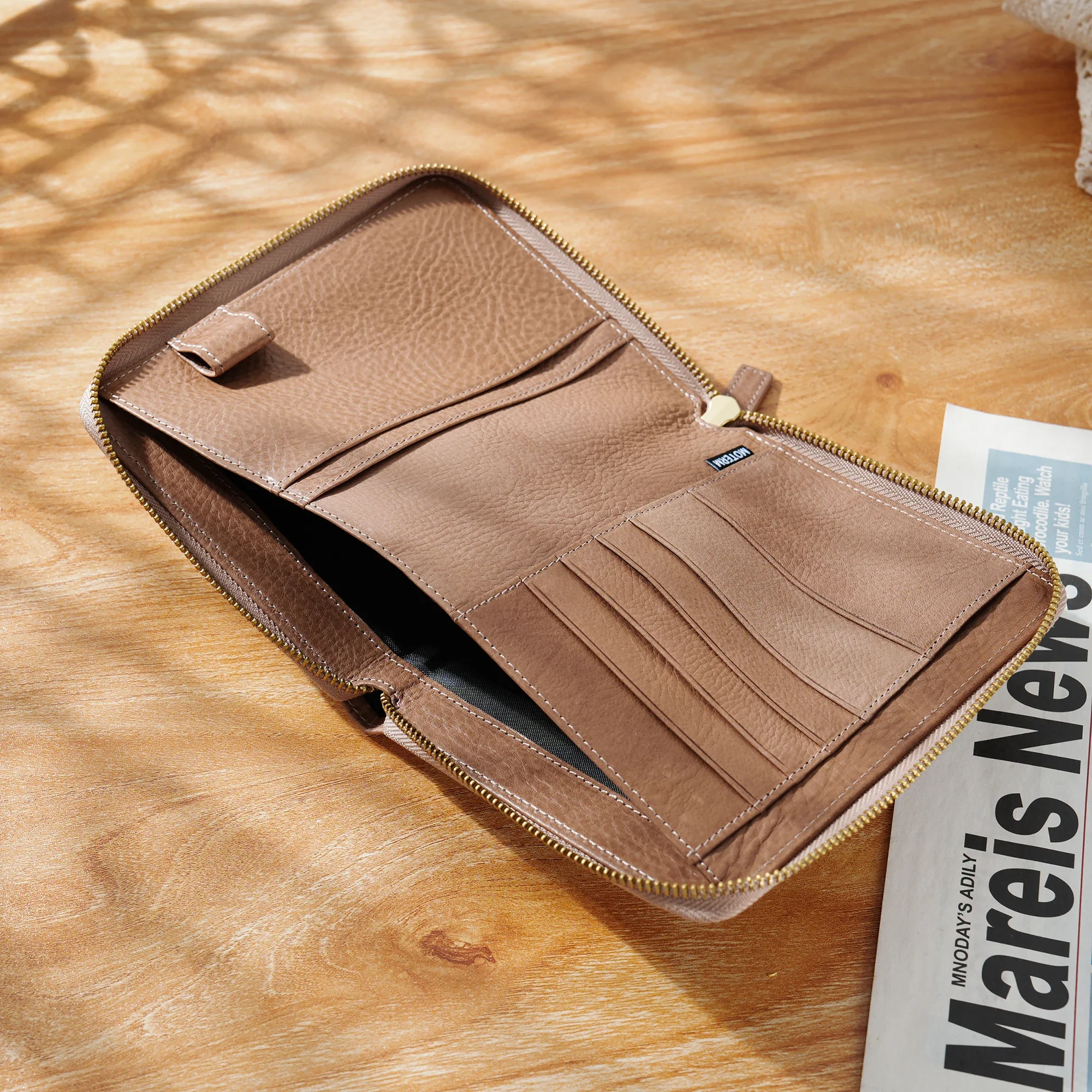 Moterm Vegetable Tanned Leather A6 Size Zip Cover with Top Pocket Cowhide Planner Zipper Notebook Organizer Agenda Journal Diary 4