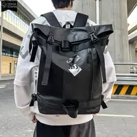 VC Men's Functional Black Backpack Trend Canvas Patchwork Design Backpack Large Capacity Travel Backpacks for Men School Bag 1