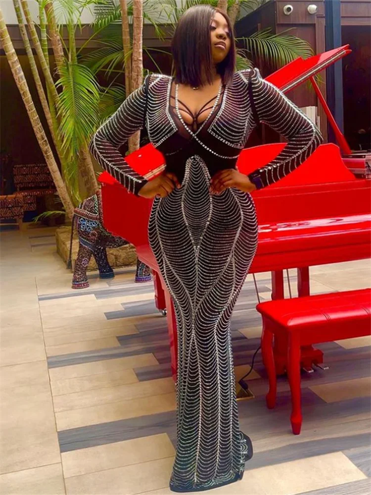 Wmstar Party Dresses for Women Christmas Sequins Sexy Luxury Long Sleeve Elegant Wrap Hip Maxi Dress Wholesale Dropshipping 2023