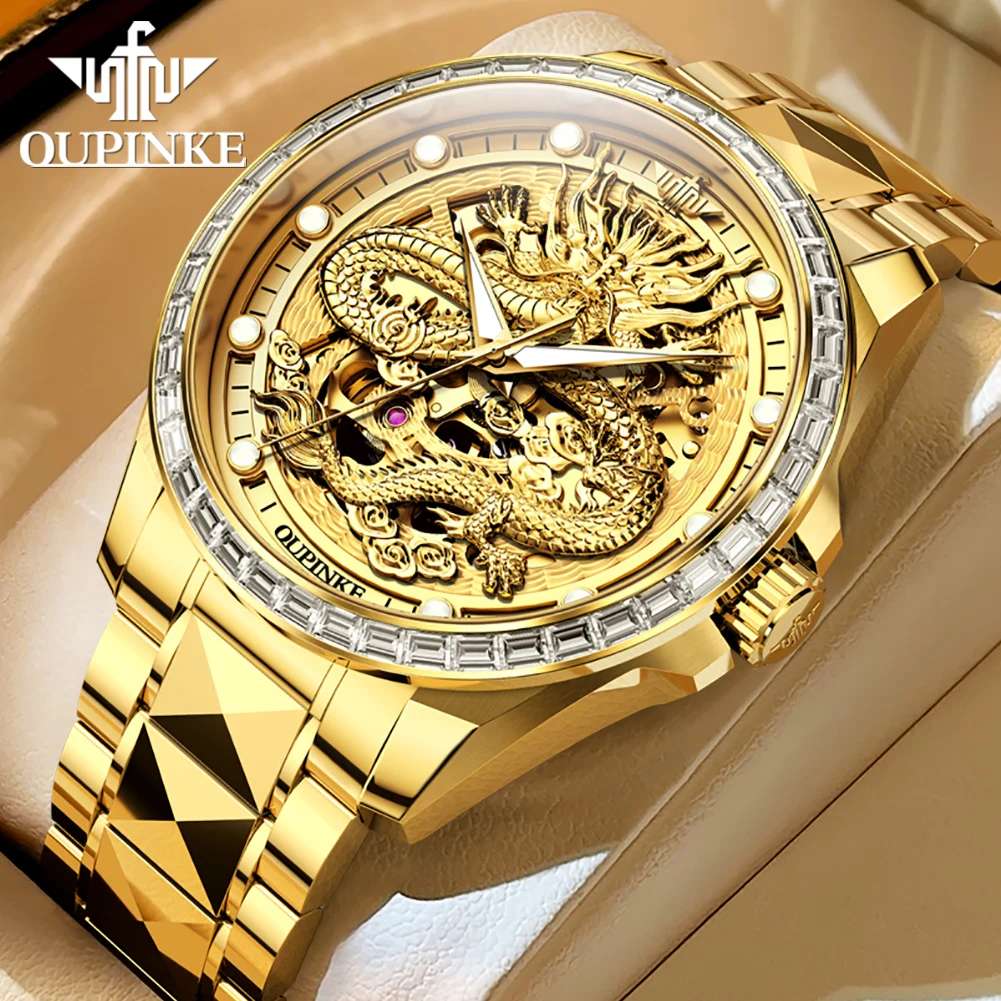 

OUPINKE Automatic Dragon Watch for Men Top Luxury Diamond Lap Golden Hollow Out Imported CITIZEN Movement Mechanical Wristwatch