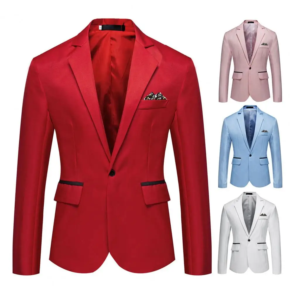 

Men Suit Coat Elegant Men Slim Satin Suit Coat for Formal Business Wedding Prom Single Button Lapel Pockets Long Sleeve Jackets
