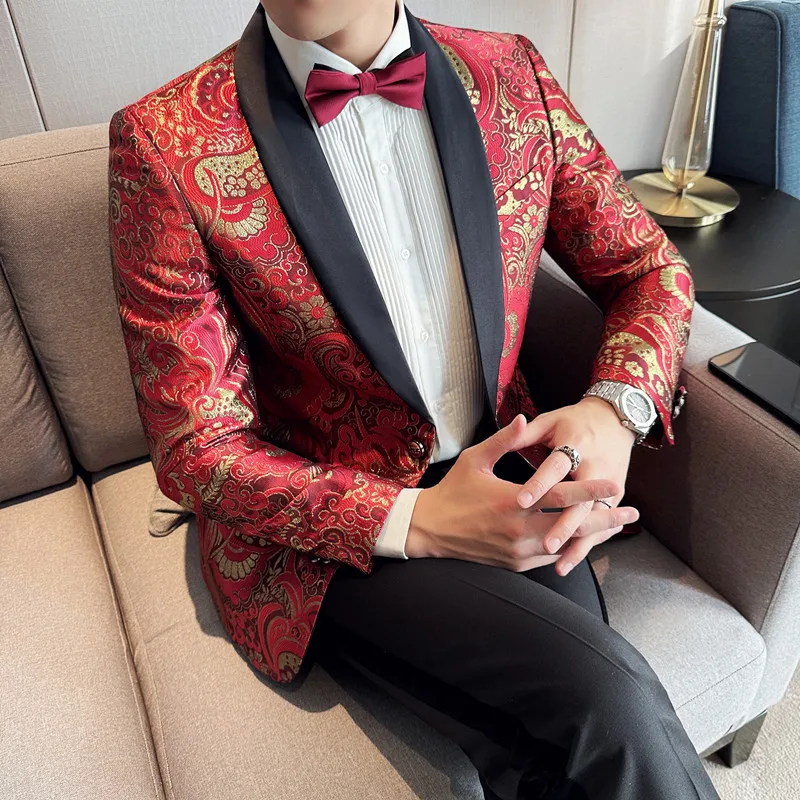 

(Jacket + Trousers) Men Luxury Jacquard Suits 2023 New Men's Business Social Wedding Party Tuxedo Dress Male Blazer and Pants