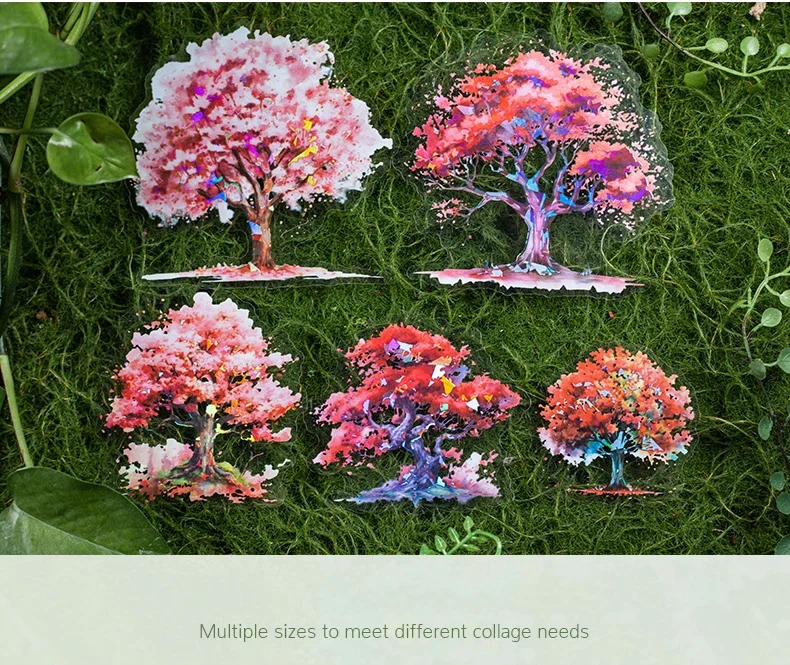 JIANWU 10 Sheets Tree Shadow Shakes Leaves Series Landscaping Shell Light PET Sticker Creative DIY Journal Collage Stationery