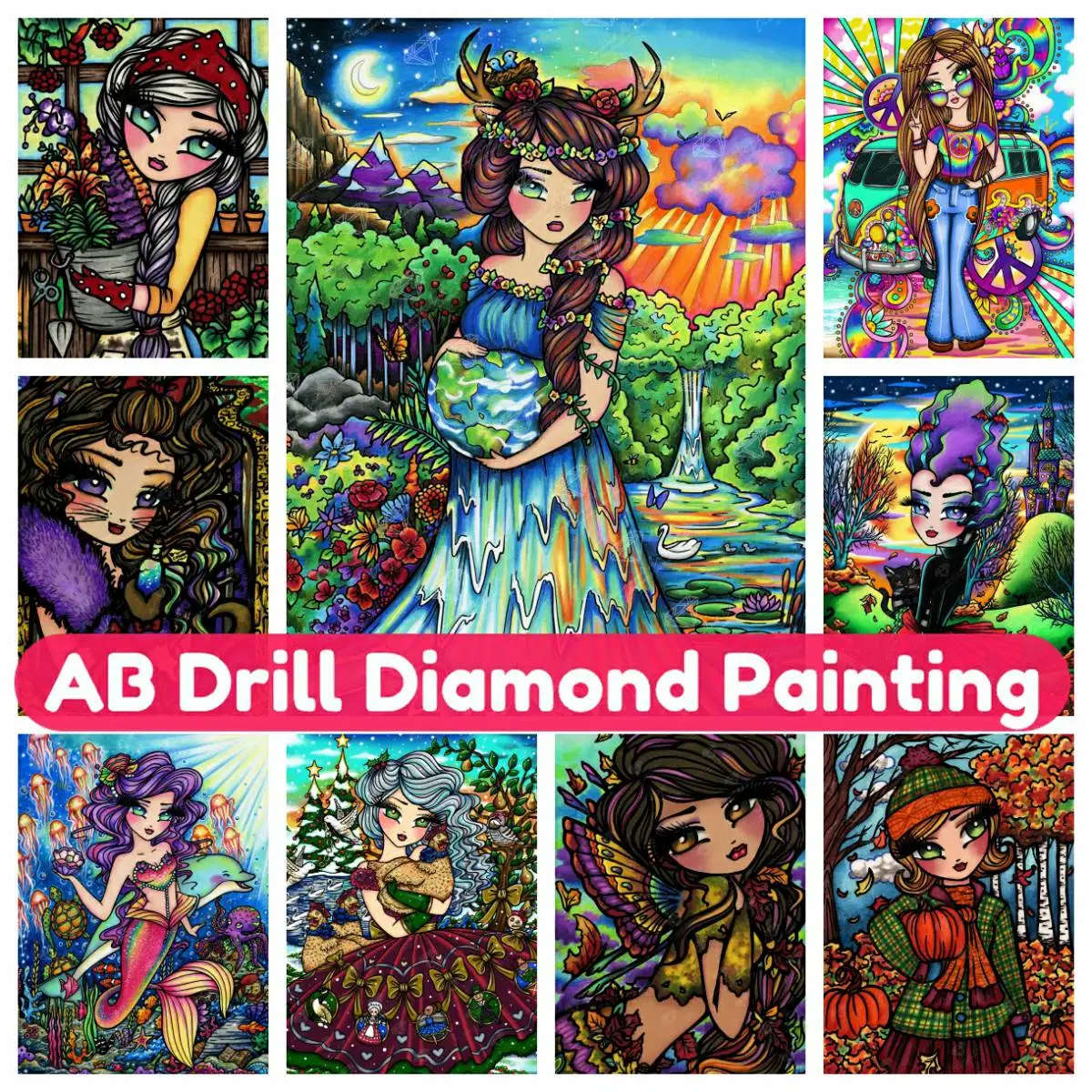 

Flower Market Girl AB Diamond Painting Handmade Rhinestones Cross Stitch Embroidery Full Drill Round Square 5D Home Decor