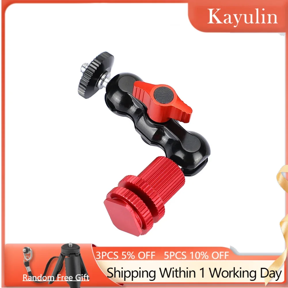 

SZRIG 360°Swivel Ball Head Holder With 1/4"-20 Screw Mount + Camera Hot Shoe Mount (Red) For DSLR Camera Monitor