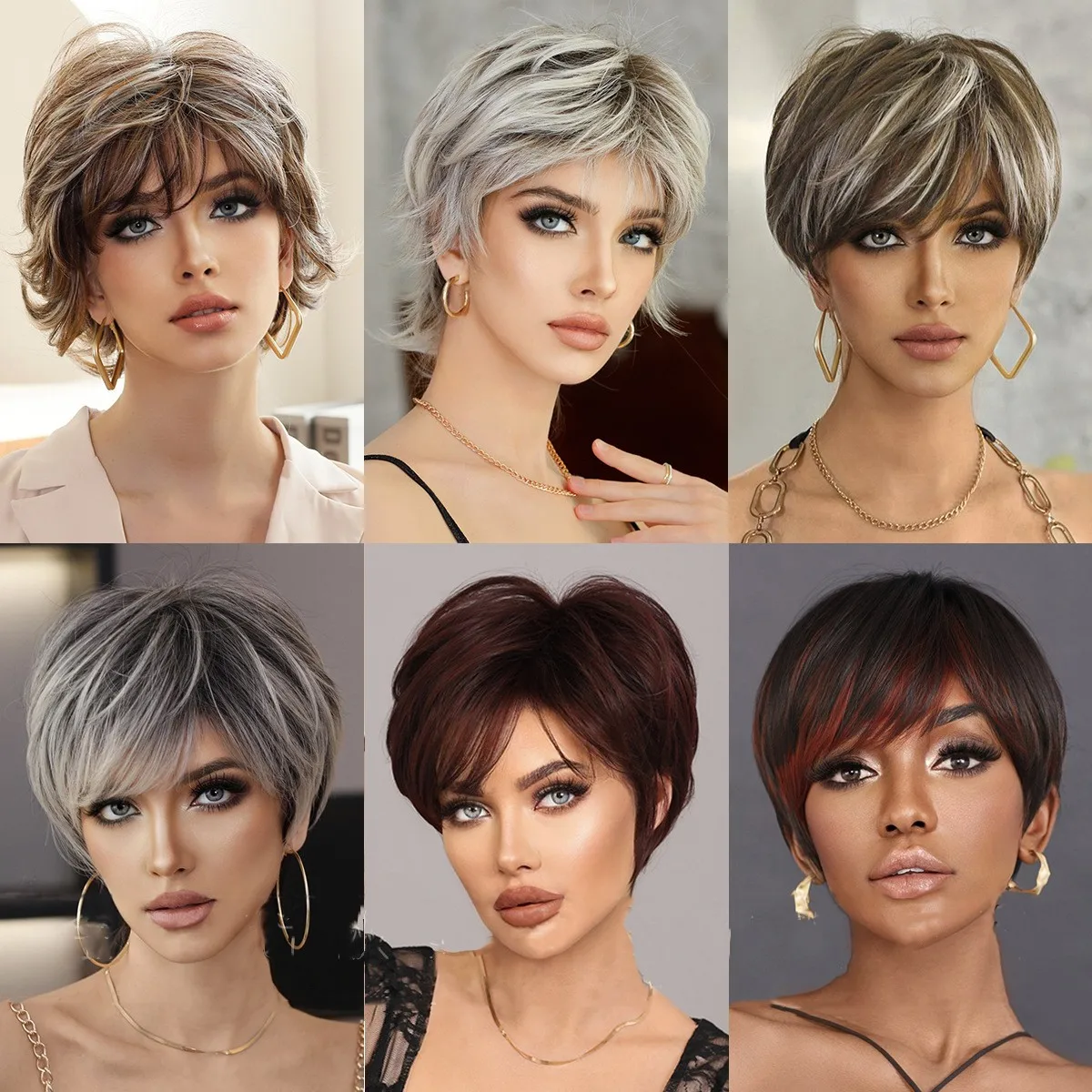 

Synthetic wig, short hair, high simulated scalp, with bangs, white gold, and blonde hair wigs, various styles suitable for women