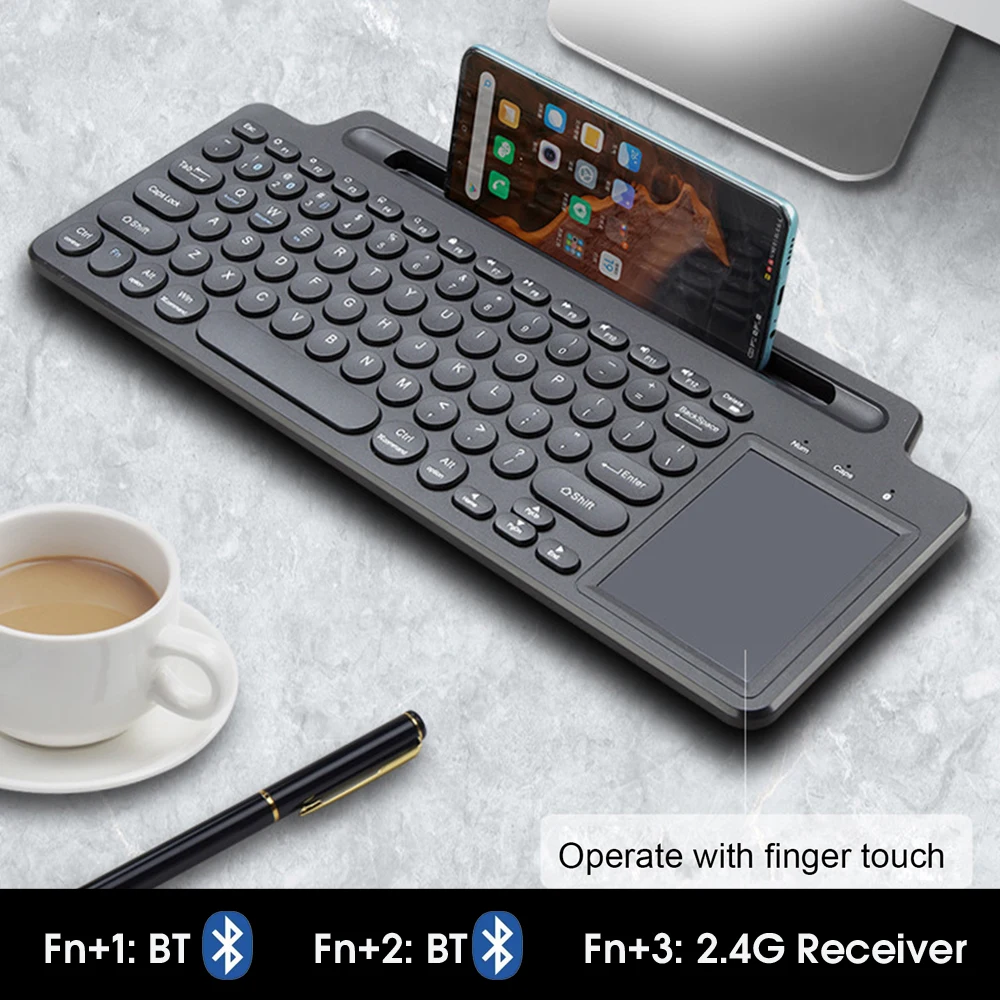 

2.4G Wireless Bluetooth Keyboard with Number Touchpad Mouse Phone Card Slot Numeric Keypad for Android IOS Desktop Laptop PC