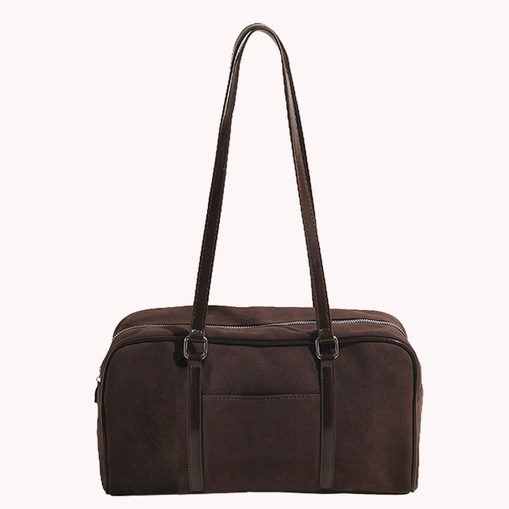 Women Faux Suede Shoulder Bag Stylish Armpit Bag Large Capacity Trendy Handbag Zip Closure Vintage Commuting Bag Chic Hobo Bag