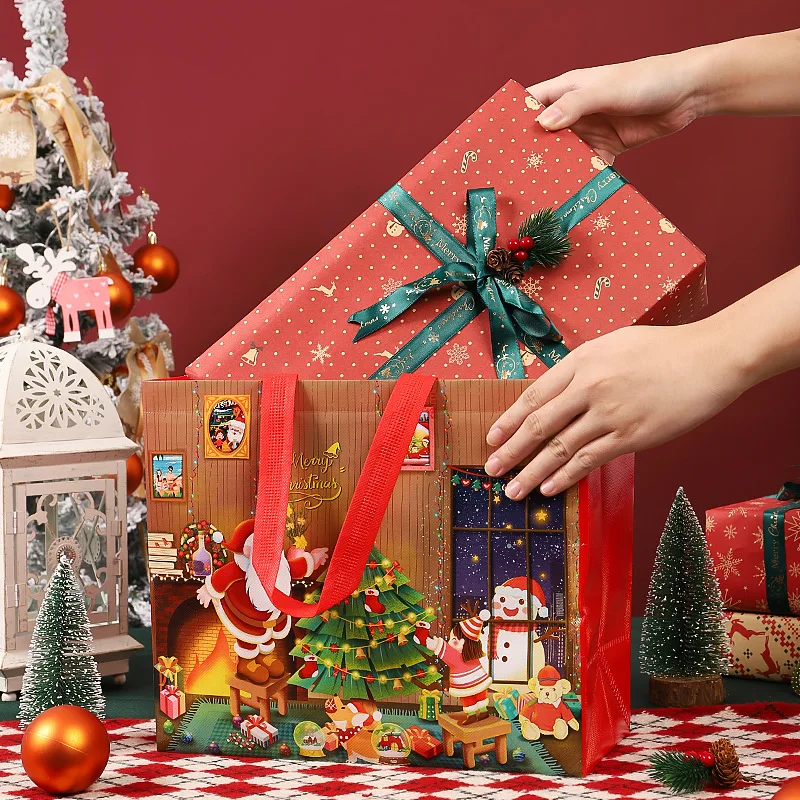 Merry Christmas Non-woven Gift Bag Snowman Xmas Tree Pattern Tote Handle Bag Gift Packaging Waterproof Storage Pouch