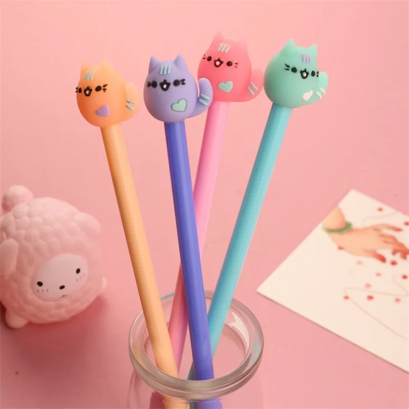 

2 pcs/lot Candy Color Love Cat Gel Pen black Ink Pen Cartoon Pens Promotional Gift Stationery School Office Supply