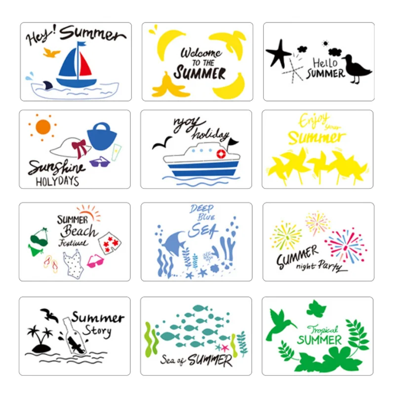 

12pcs 21*29.7cm Summer Beach Stencil DIY Layering Wall Painting Scrapbooking Coloring Embossing Album Decorative Card Template