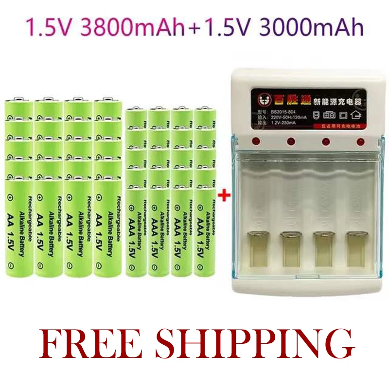 100% Оригинальная Аккумуляторная батарея 1,5 в AA3.8Ah + AAA3.0Ah Ni-MH 1,5 V батарея для часов, мышей, компьютеров, игрушек и т. д., бесплатная доставка
