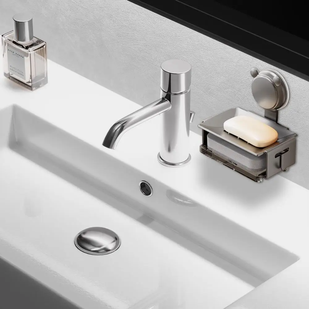 Description Picture 3 of itemSoap Dish For Shower Soap Holder Sponge Holder Wall Mount Double Layer Soap Tray Draining Soap Dish Soap Bar Holder No Drilling