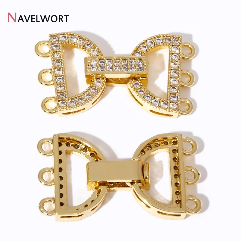 1/2/3Pcs 18K Gold Plated Brass With Zircon Pearl Necklace Clasps,Semicircular Pearl Fastener Lock Closure Clasps Accessories 3