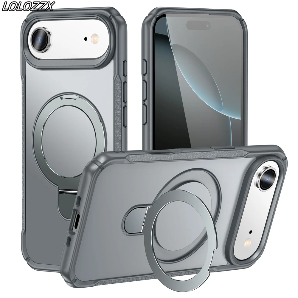 Matte Magnetic Phone Case with Ring Stand and Lens Protector
