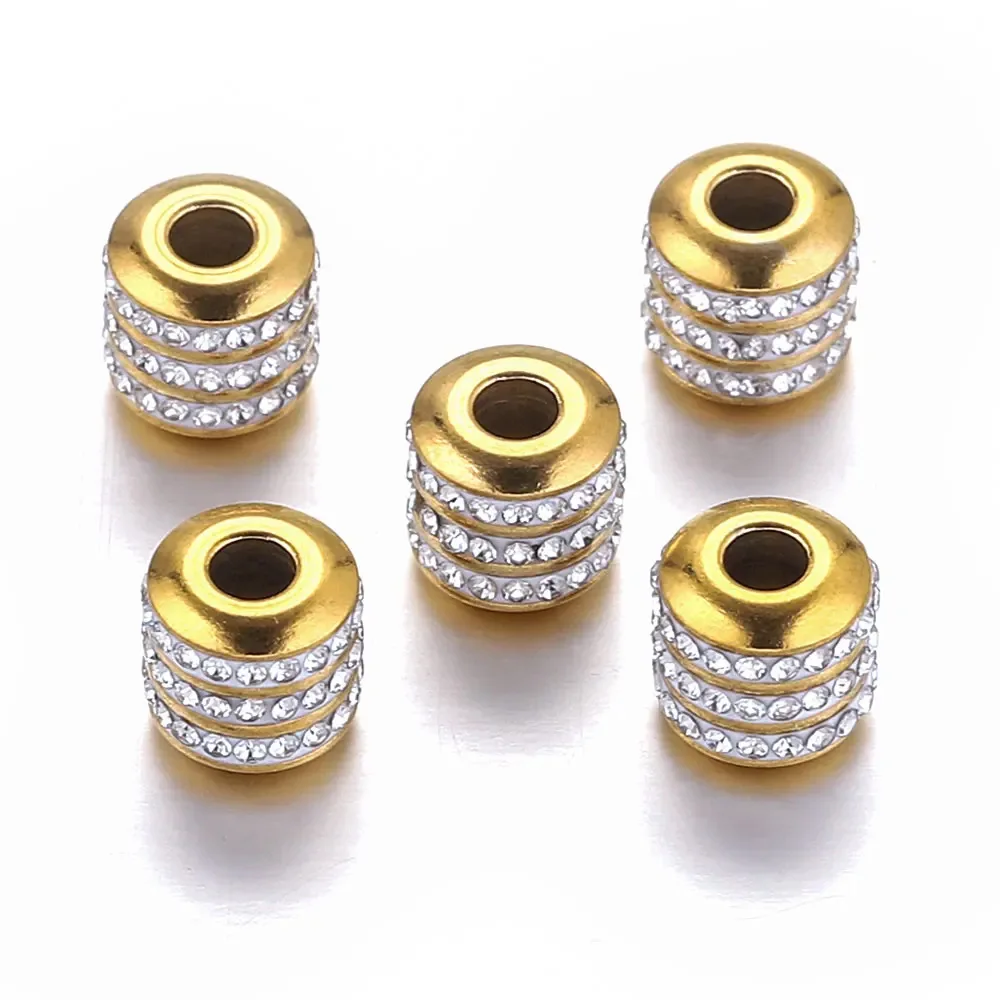 Golden Stainless Steel Beads Rhinestones Round Tube Beads Charms for Jewelry Making DIY Accessories 6