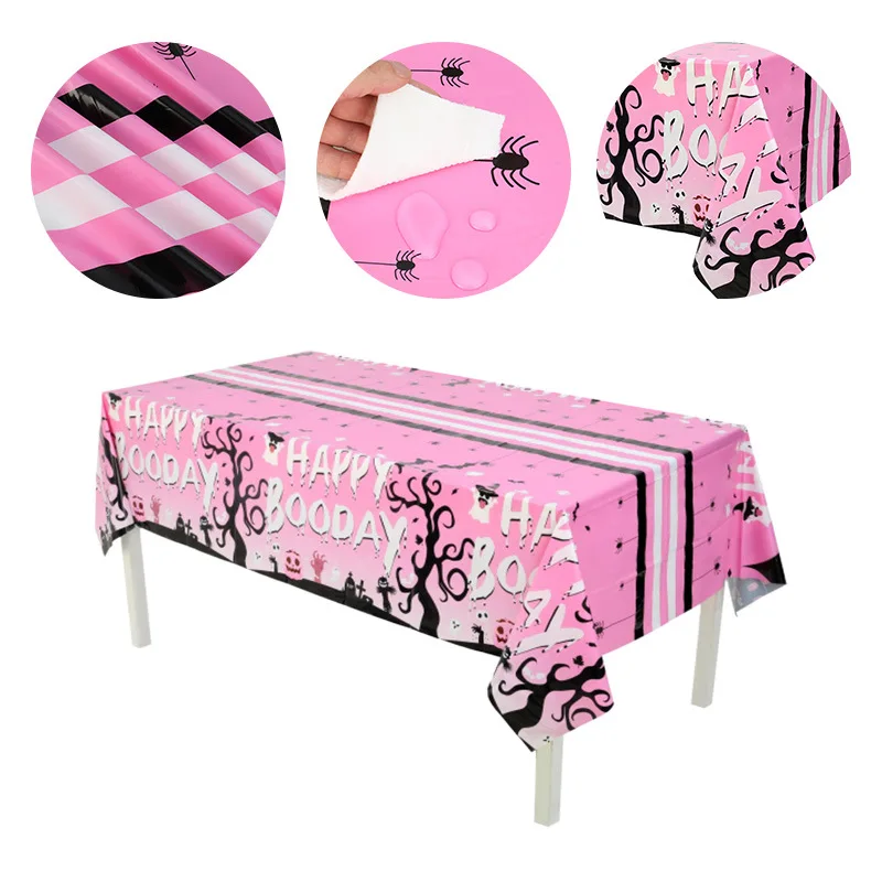 New Halloween tablecloth, Halloween decoration wallpaper, PEVA disposable pink party Regarding the tablecloth