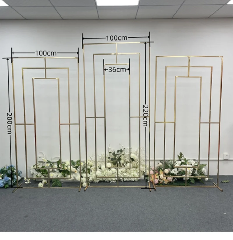 

2.2/2M Gold-Plated Arch Square Frame Outdoor Wedding Arch Backdrop Flower Stand Iron Gild Shelf Event Party Decor Prop 6.5/7.2ft
