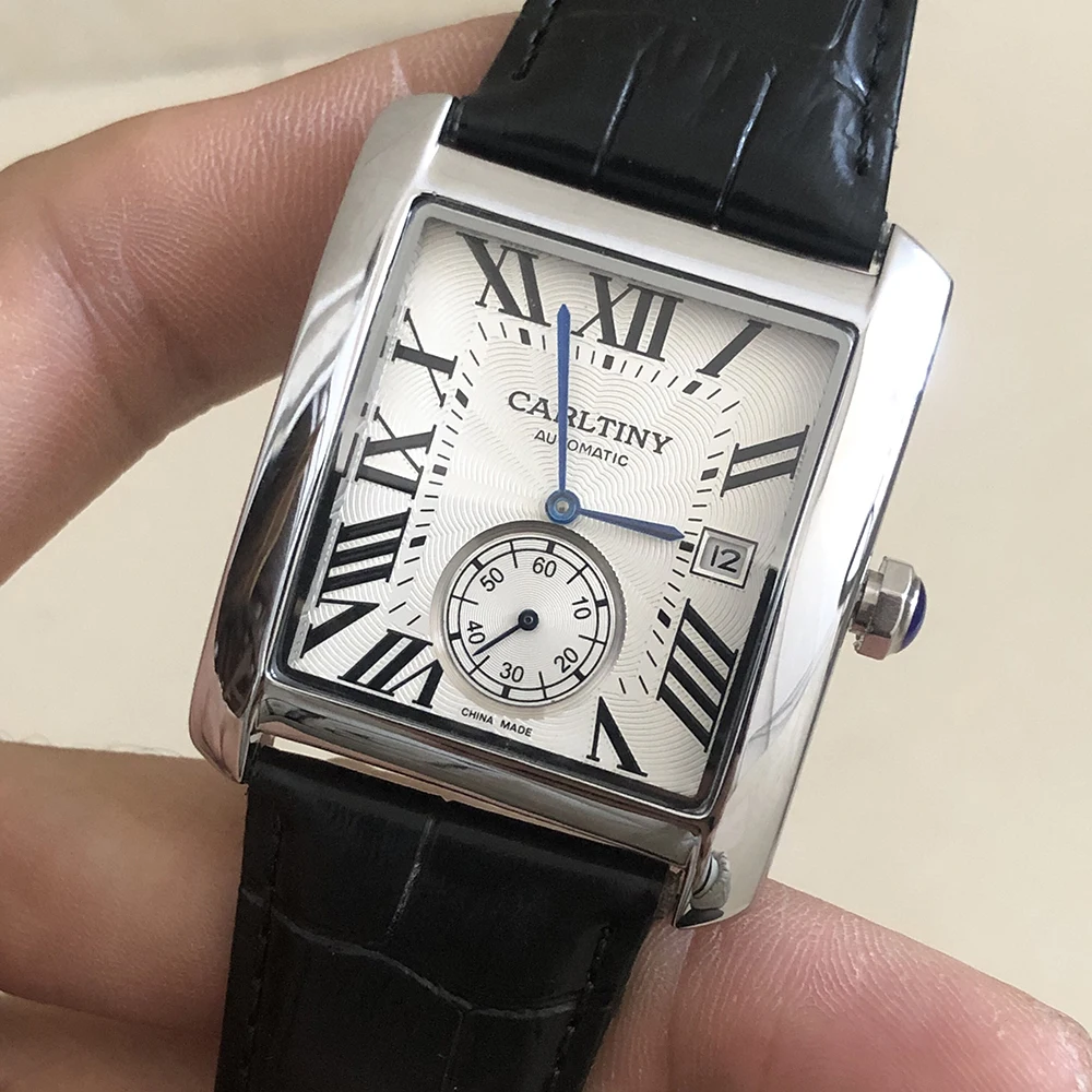 Orologio Meccanico Automatico Uomo Quadrato - Vuoto Con Finestra Tourbillon - Cassa In Acciaio Al Tungsteno - Cinturino In Pelle - Modello 051 - 5