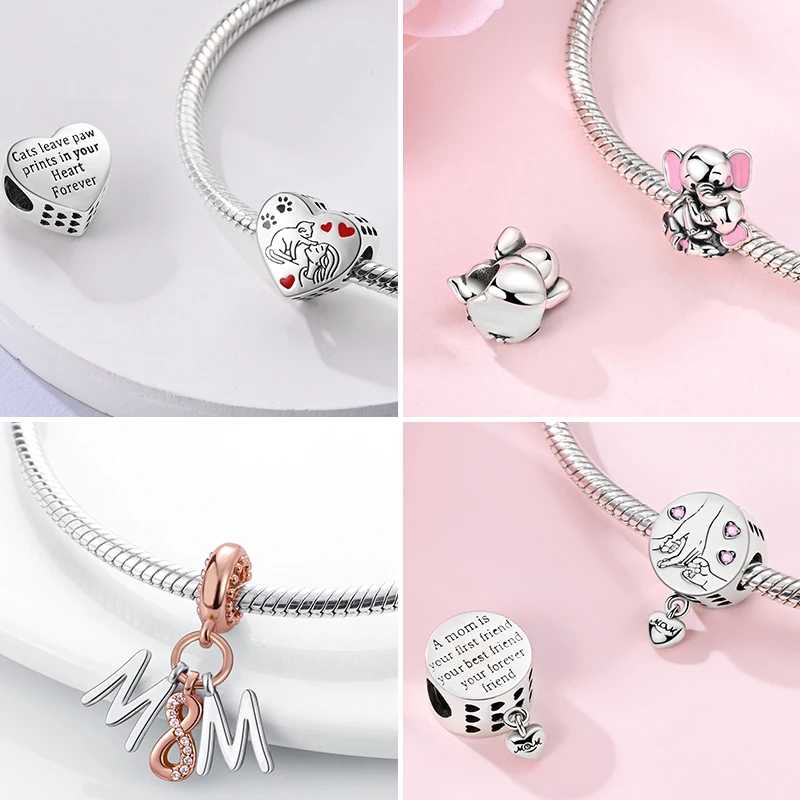 925 Silver Charm Beads Jewelry Love Mother Family Sister Heart Fit Original Bracelet DIY Woman Gift for Friend
