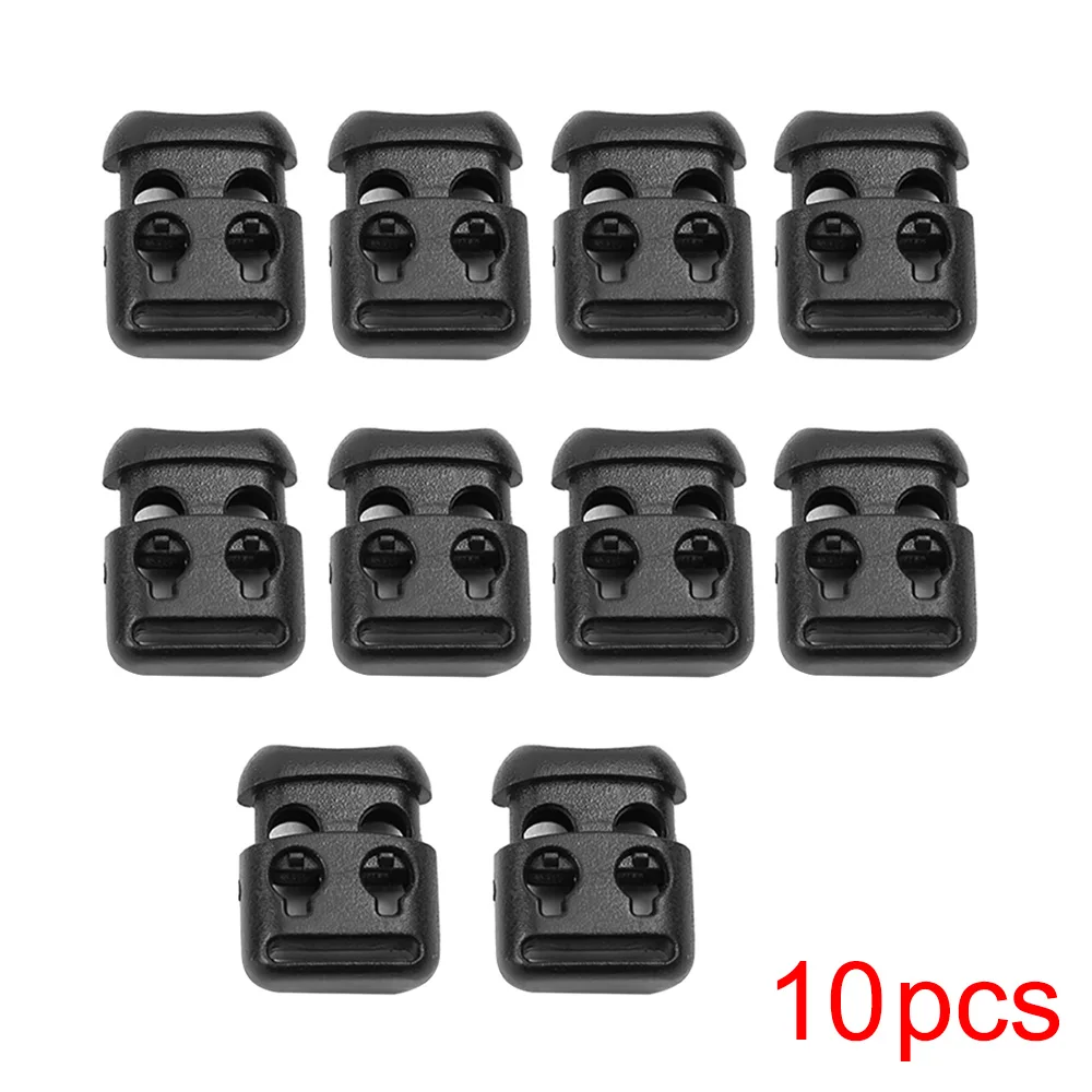 10pcs Black Medium Plastic Non-slip Toggle Clip Stopper Cord Lock