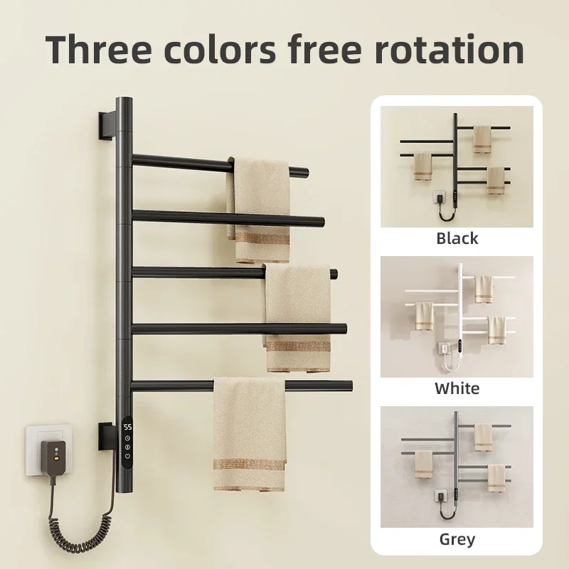 Electric Towel Rack Electric Heated Towel Rail Digital Display Temperature Control Timing Rotatable Smart Bathroom Thermal Towel Warmers G63