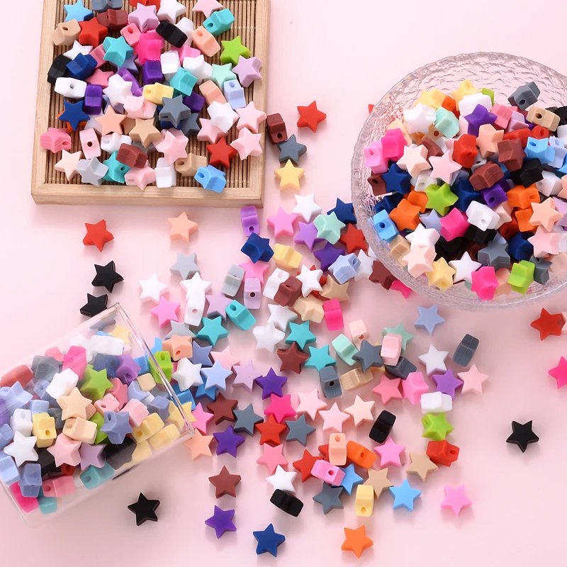 14mm 50Pcs/Lot Silicone Beads Five-pointed Star Shape Baby Teether Chew Pacifier Clip Chain  Accessoies Silico Beads BPA Free