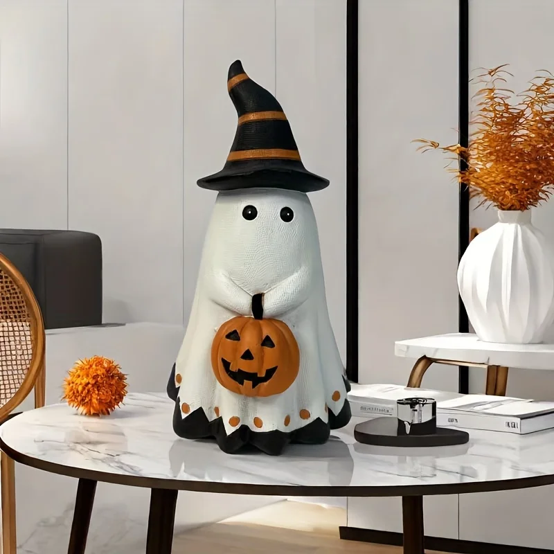 1 Stück Halloween-Kürbis-Statue, Kunst-Dekor aus Kunstharz, perfekt für Heimdekoration, Schlafzimmer, Wohnzimmer, Küche für Halloween-Party – Detail 4