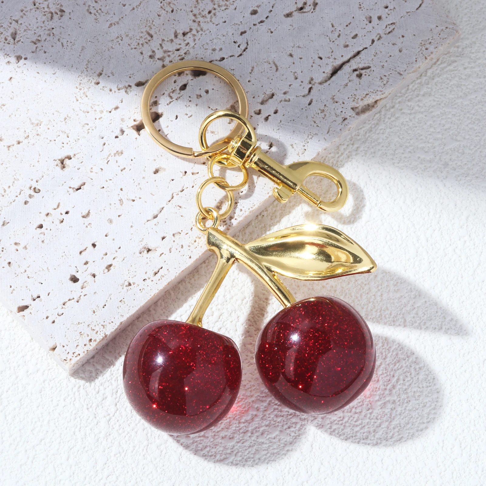 Cherry Keychain Fashion Delicious Red Cherry Keychain Summer Fruits Cherries Pendant Keyring For Women Men Jewelry Bag Accessories Gift