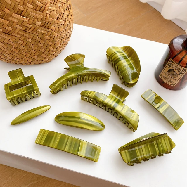 New Arrival Spring Summer Stripe Green Hair Claw In Acetate Quality Various Geometric Shape Shark Clip For Elegant Girl Woman