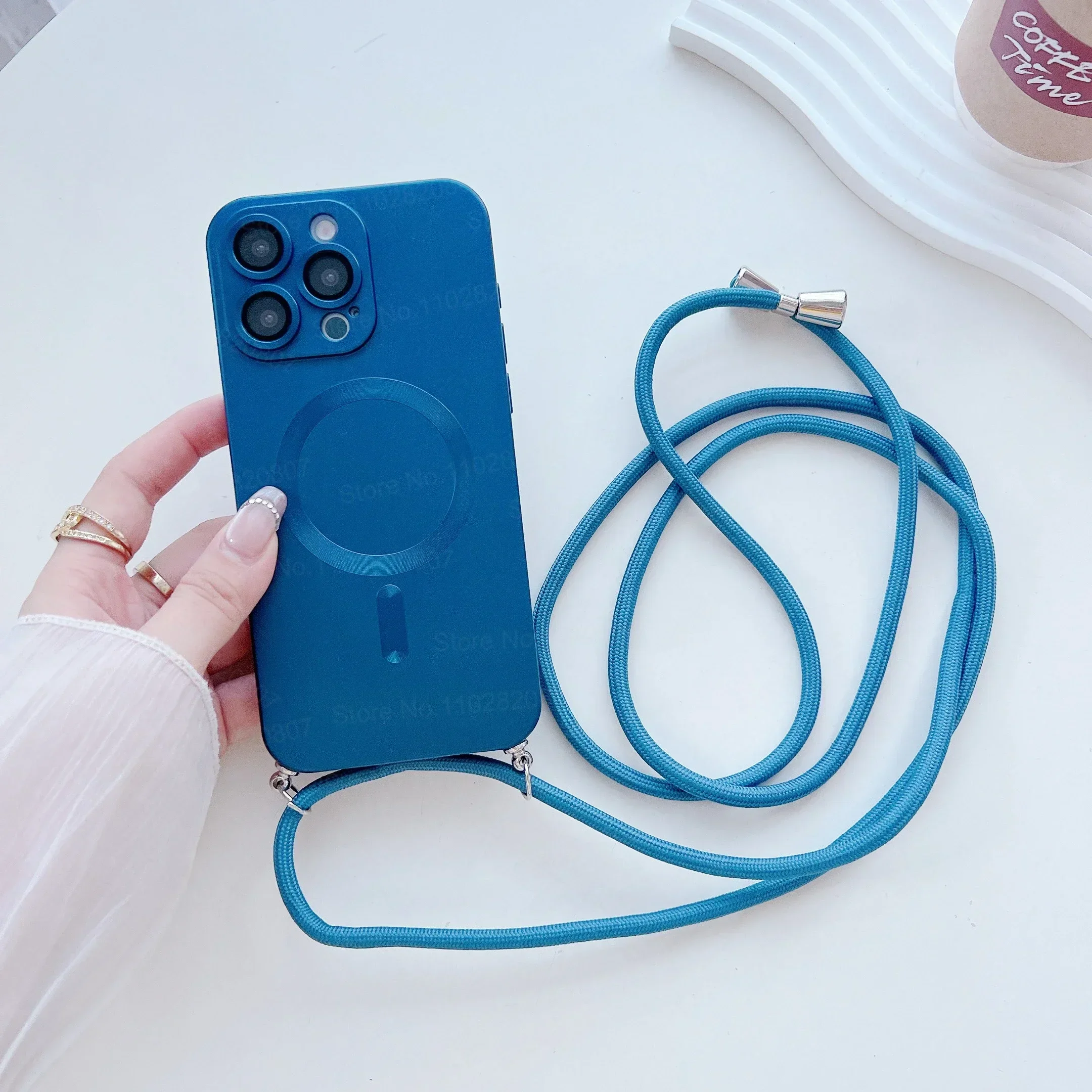 Magnetic Crossbody Shockproof Phone Case with Matte Finish and Lanyard Strap