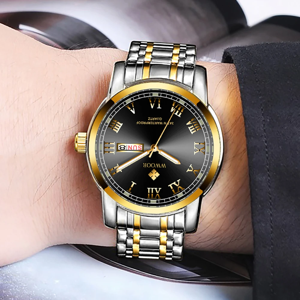 WWOOR 2024 New Men Watches Stainless Steel Waterproof Men Quartz Wristwatches Luxury Business Male Clock Gift Watch Reloj Hombre