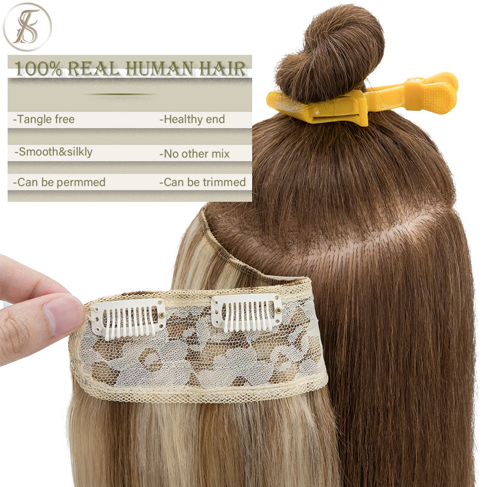 TESS a forma di V Hairpiece 75g 22 pollici Clip nelle estensioni dei capelli umani Clip per capelli 3/4 Full Head dritto biondo estensioni dei capelli naturali