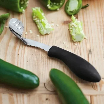 New Portable Stainless Steel Vegetable Fruit Pepper Corer Chili Seed Remover Serrated Edge Kitchen Tool Cute Kitchen Accessory