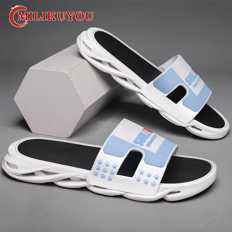 

2024 New Men Indoor Home Slippers Male Soft Comfortable Bath Slippers Men's Flat Thick Platform Outdoor Beach Sandals Summer