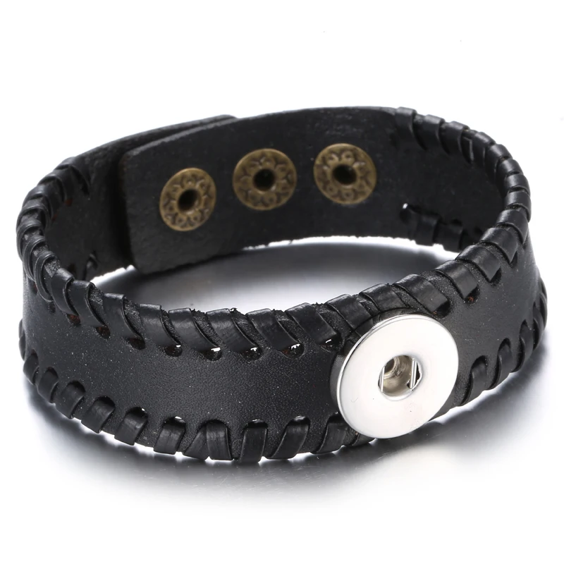 Leather Snap Button Bracelet Handmade Brown Black PU Leather Snap Bracelet for Women Men Fit DIY 18mm Buttons Jewelry bracelet jewelry,metal snap buttons