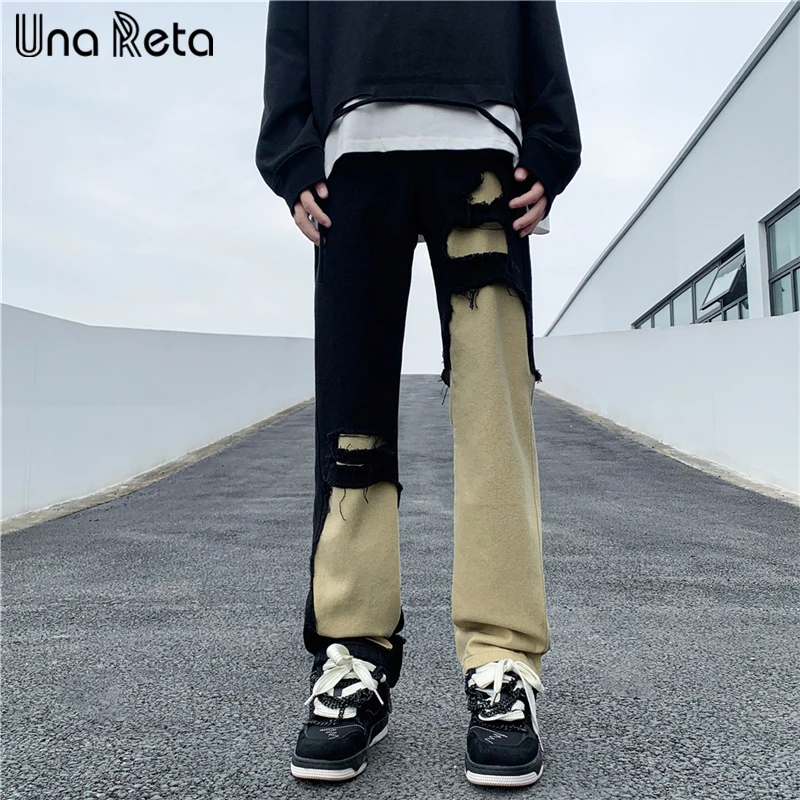 

Una Reta Streetwear Men Jeans New Men's Clothing Hip Hop Spliced Hole Design Denim Pants Harajuku Trousers Jeans Man