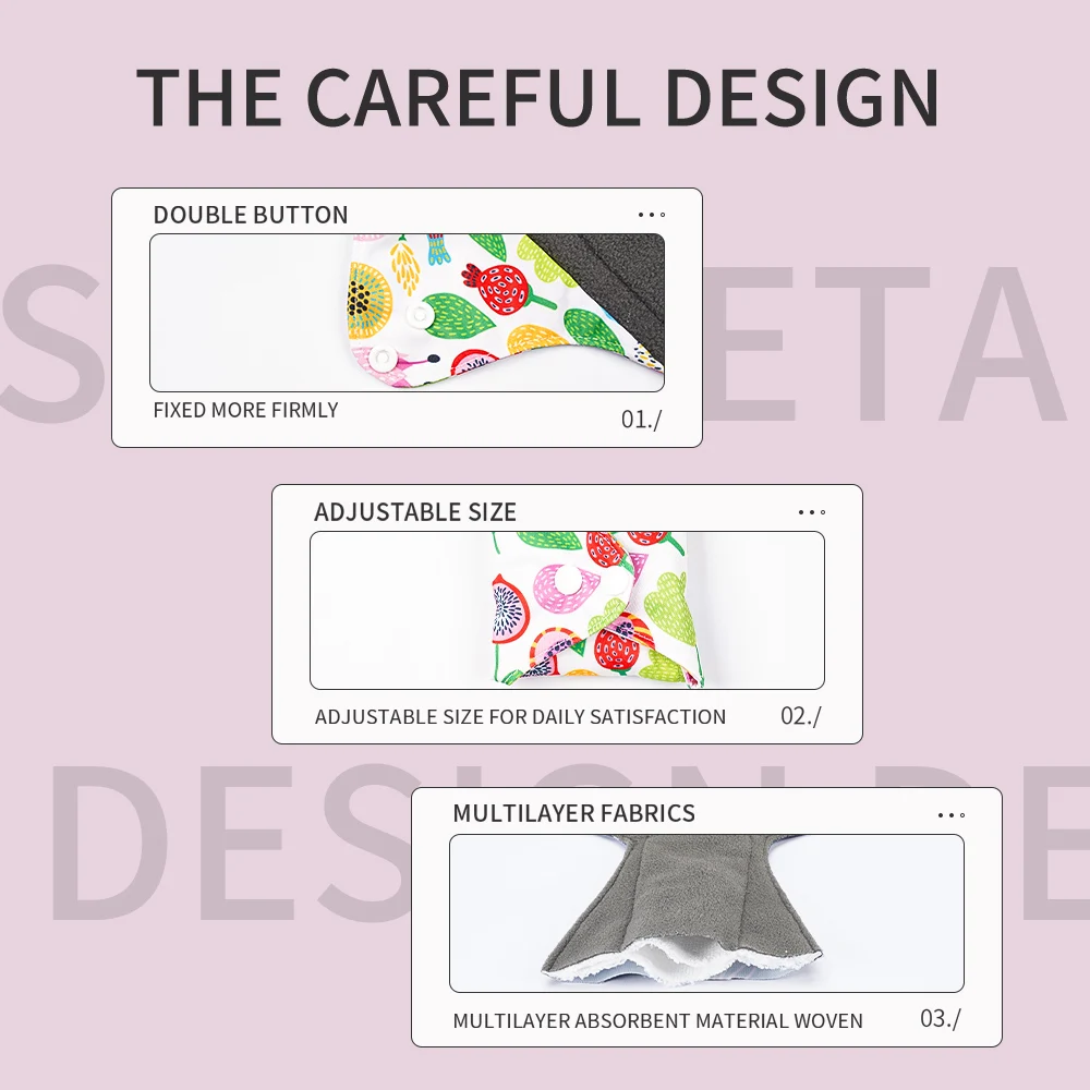 4pcs/set Bamboo Charcoal Waterproof Washable Menstrual Pads Panty Liner Reusable Sanitary Pads