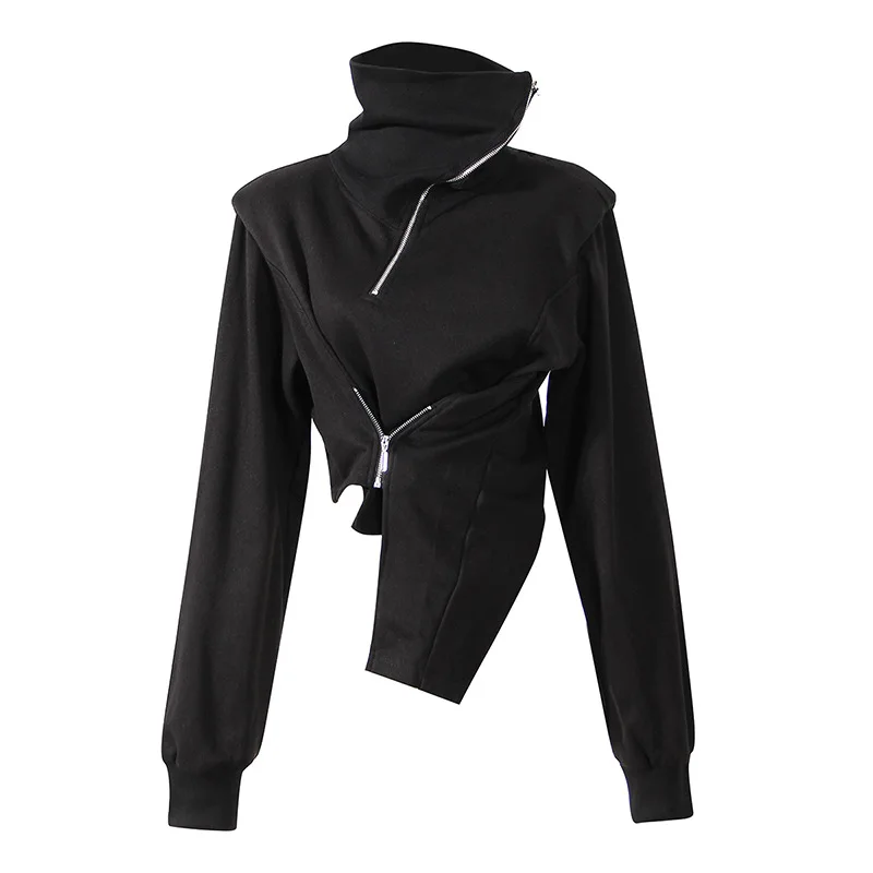 

Korean design cropped style turtleneck irregular long-sleeved top and jackets