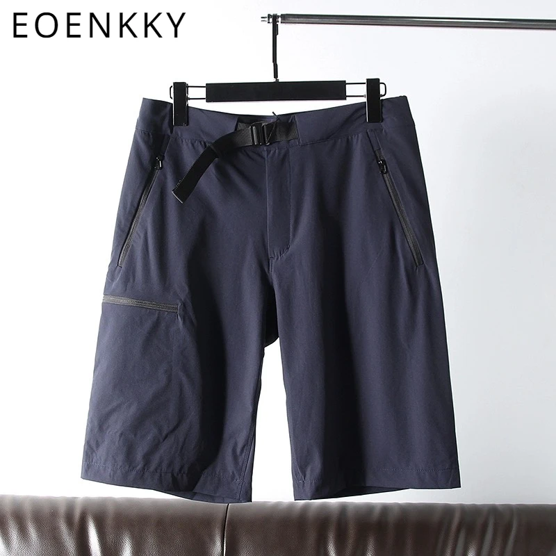 EOENKKY 남성용 자수 속건성 바지, 야외 캐주얼 반바지, 경량 통기성 하이킹 바지, 5 부 바지, 여름