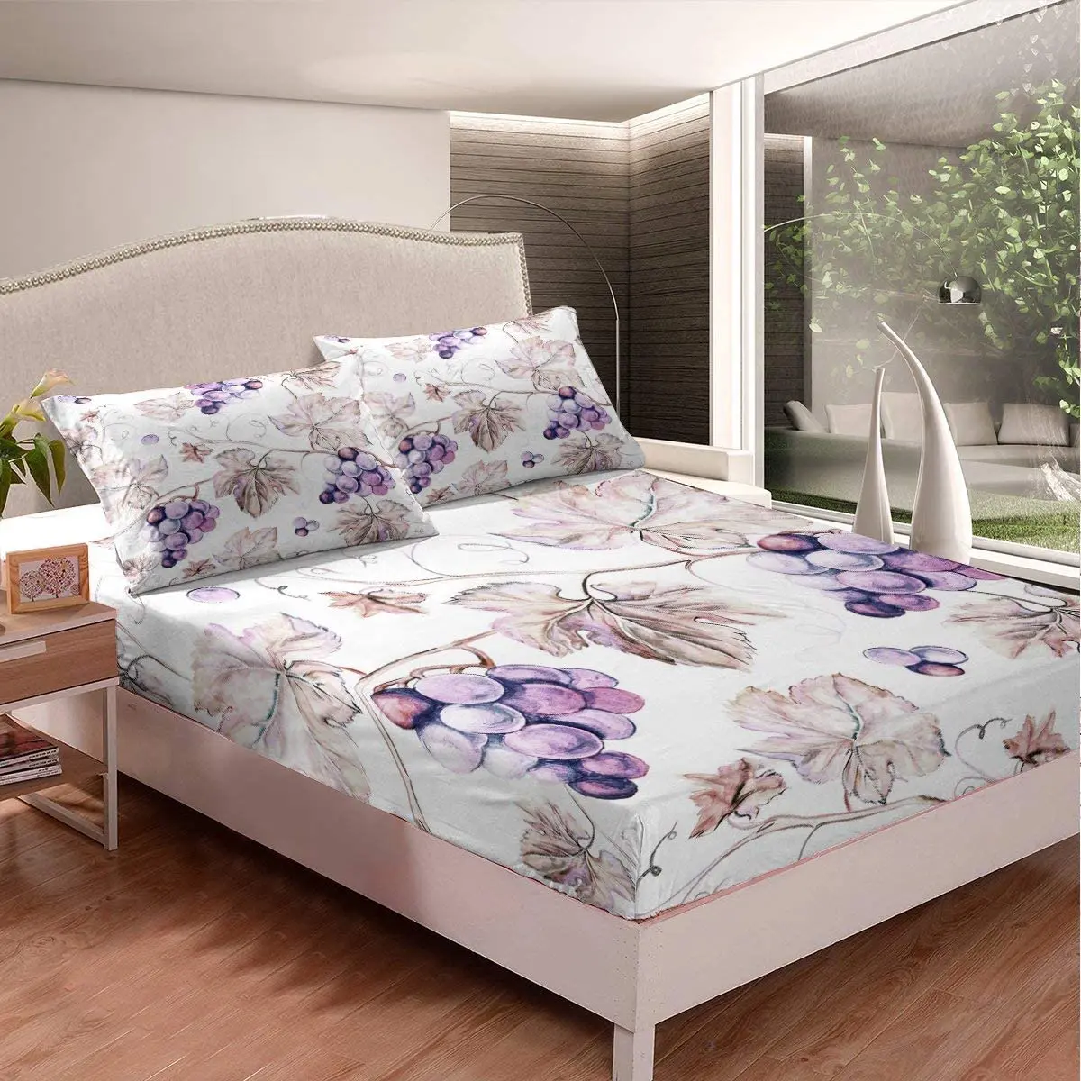 

Комплект постельного белья из полиэстера для мальчиков и девочек, с изображением винограда, ветвей, листьев, свежих фруктов