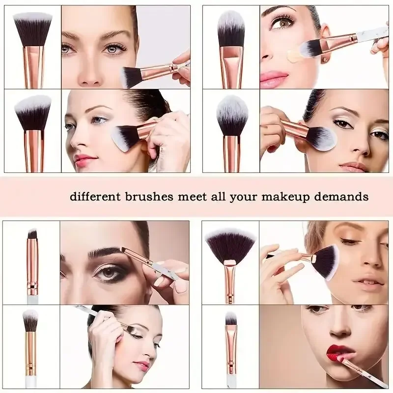 Marble Makeup Brushes Premium Synthetic Kabuki Foundation Blending Face Powder Blush Concealers Eye Shadows Brushes 10 Pcs