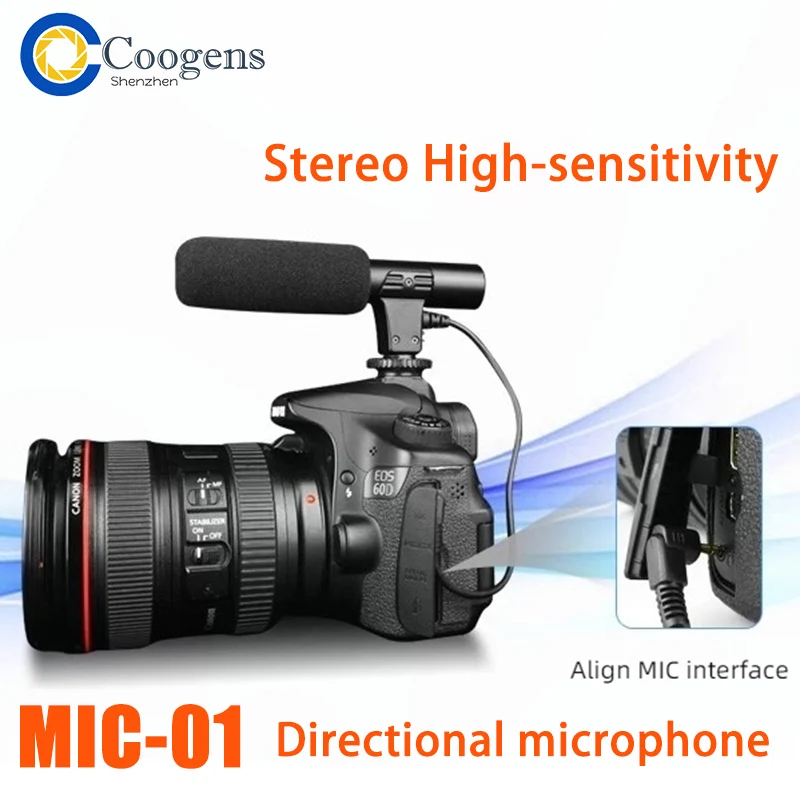 Microfone estéreo para DSLR Mirrorless Camera, Entrevista Profissional, Notícias Gravação Mike, Canon, Nikon, Sony, Pentax, Olympus