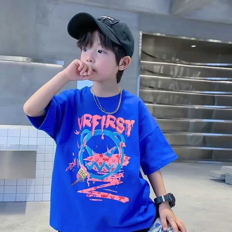 

Children's Summer Clothing Boys Short Sleeved T-shirt New Summer Letter Print Children's Half Sleeved Baby Top